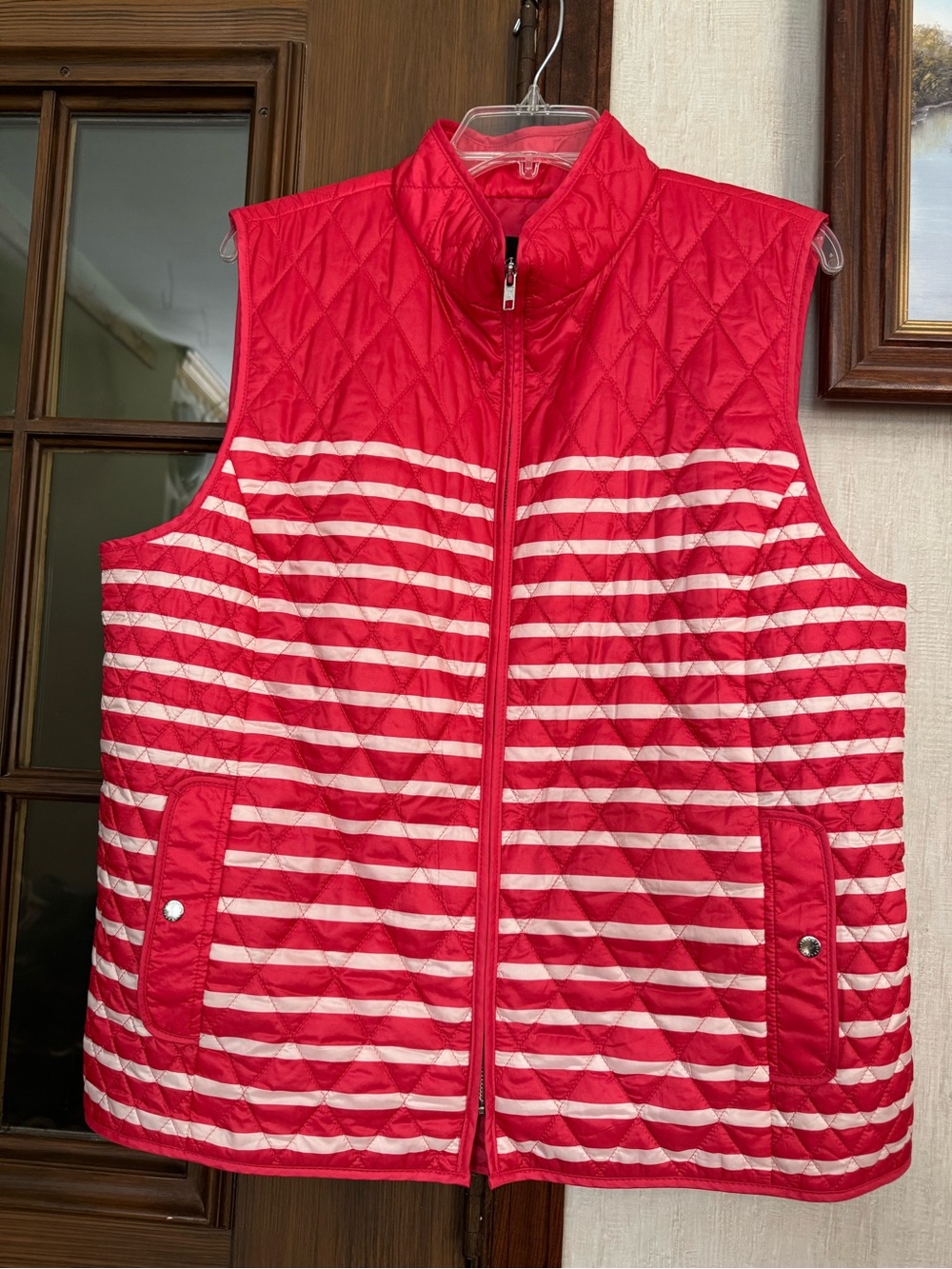 Talbots Pinkish Coral-Red Quilted Striped Vest